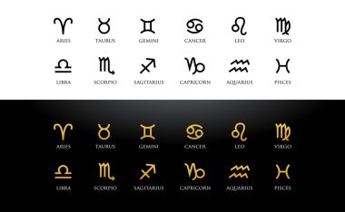 Astroloji burç sembolleri. Siyah ve Altın Sürüm.