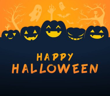 Altı ürkütücü balkabağı. Tebrik kartı. İzole Vektör İllüstrasyonu