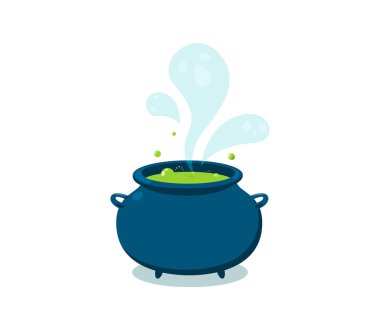 Kaynayan yeşil sıvıyla Claudron. İzole Vektör İllüstrasyonu