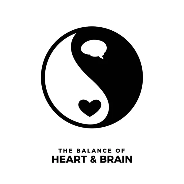 Σύμβολο Taichi με τον εγκέφαλο και την καρδιά σημάδι. Έννοια ισορροπίας — Διανυσματικό Αρχείο