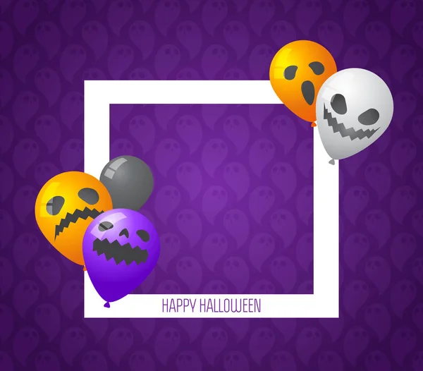 Cadre d'Halloween avec ballon effrayant en arrière-plan violet — Image vectorielle