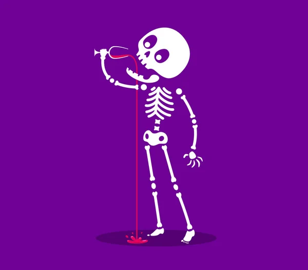 Lustiges Skelett trinkt einen Wein — Stockvektor