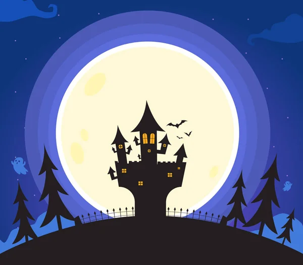 Haunted castle at night. Isolated Vector — Stock Vector