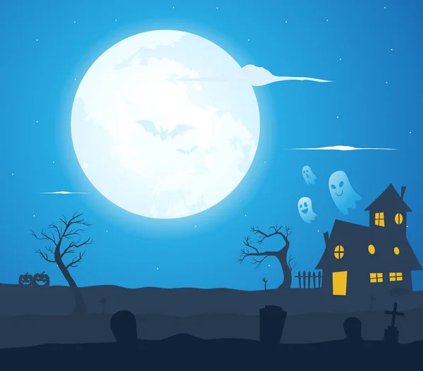 Haunted House nella notte blu scuro — Vettoriale Stock