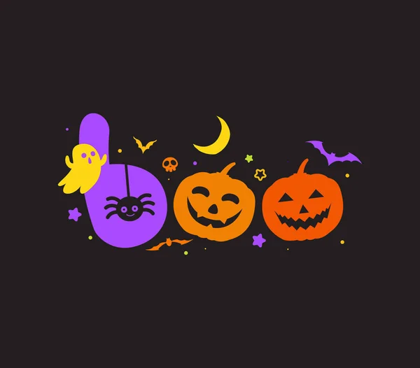 Lettere boo fatte da elementi di Halloween — Vettoriale Stock