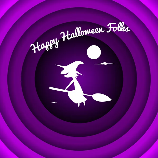 Halloween-Hexe im geschichteten lila Kreis — Stockvektor
