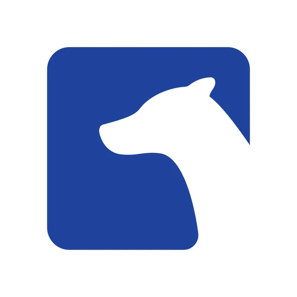 Psia sylwetka głowy na kwadratowym niebieskim pudełku. Logo abstrakcyjne — Wektor stockowy