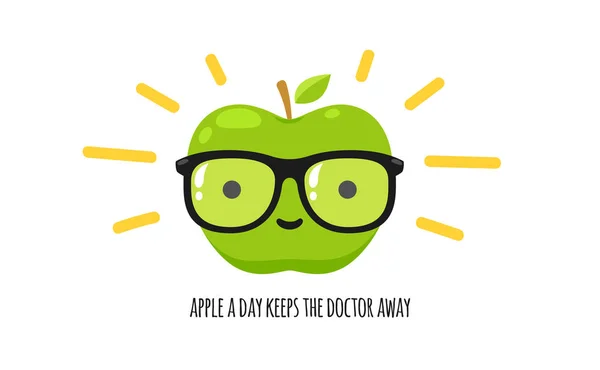 Grüner Apfel mit Brille. isolierte Vektorabbildung — Stockvektor