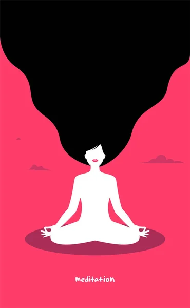 Una chica abstracta haciendo meditación en fondo rosa. Ilustración vectorial aislada — Vector de stock