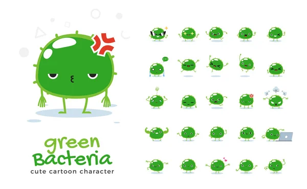 Vector set of cartoon images of Green Bacteria. Vector Illustration. Stock Vector
