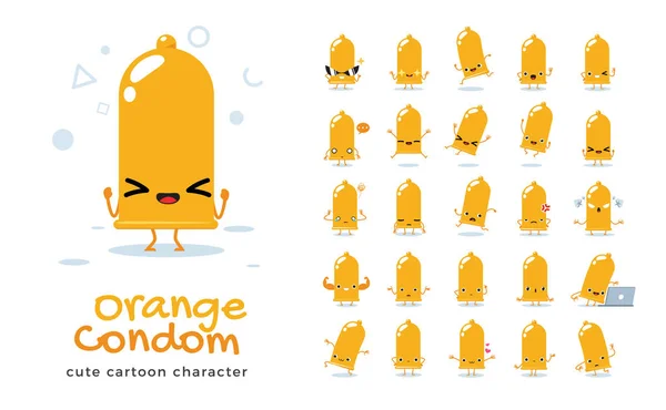 Conjunto vectorial de imágenes de dibujos animados de Orange Condom. Ilustración vectorial . — Vector de stock