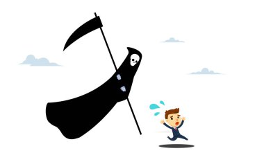 Ölüm meleği bir adamı kovalıyor. Vektör İllüstrasyonu