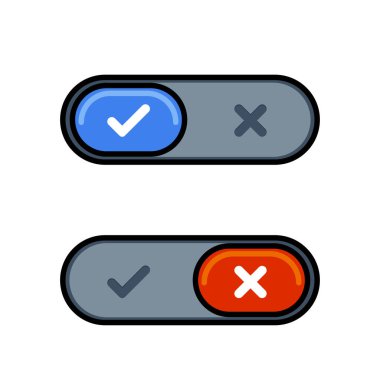 Hayır ve evet. Mavi ve Kırmızı düğme. vektör Resimleri