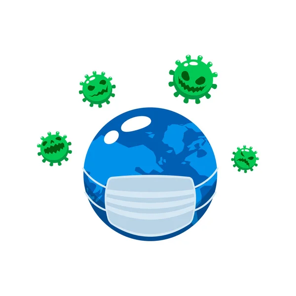 Üstünde şeytani mikrop olan bir maske takıyordu. İzole Vektör İllüstrasyonu