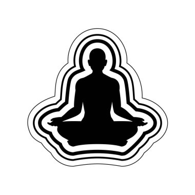 Enerji frekansıyla meditasyon yapan bir adamın silüeti. Vektör İllüstrasyonu