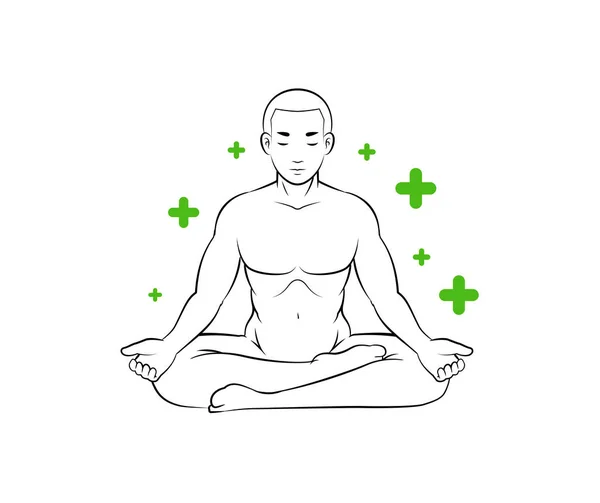 Etrafta Olumlu Bir Işaretle Meditasyon Yapan Bir Insan Vektör Llüstrasyonu — Stok Vektör