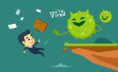 Virüs bir işadamını uçurumdan attı. İzole Vektör İllüstrasyonu