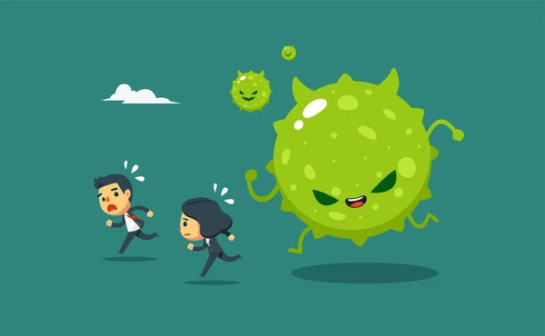 Businessmen Businesswomen Were Chased Green Virus Vector Illustration — Stock Vector