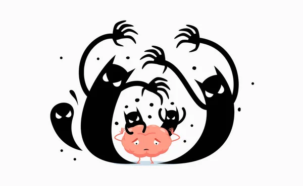 Bir beyne şeytani gölgeler musallat olur. İzole Vektör İllüstrasyonu