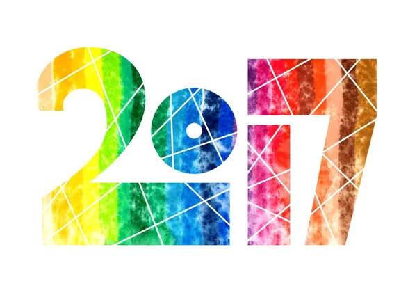 Year 2017 Rainbow Watercolor Typeface Illustration — Stock Photo, Image