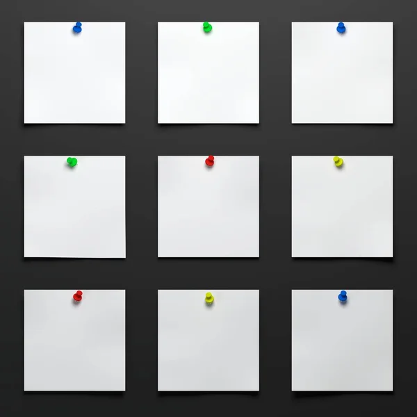 Blanco Notas Papeles Con Los Pernos Del Color Representación Tabla —  Fotos de Stock