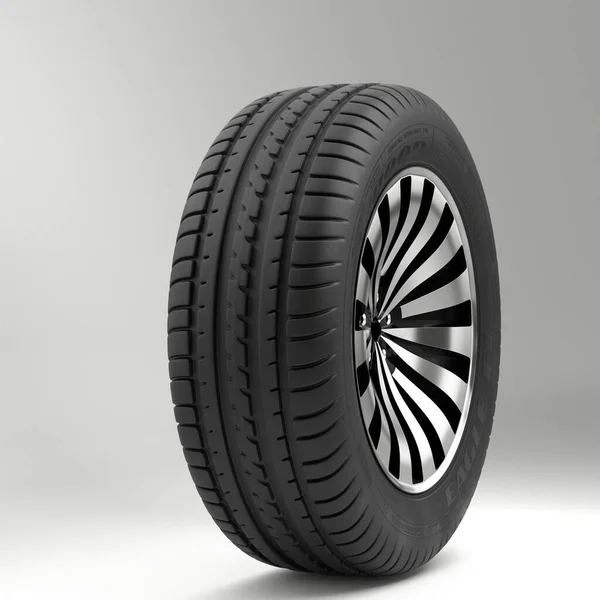 Renderização de alta qualidade de uma roda em um disco de carro fundido, em um fundo uniforme — Fotografia de Stock