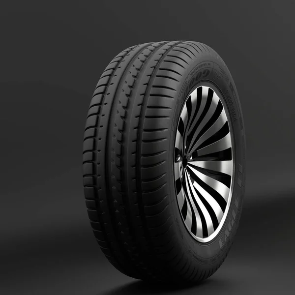 Renderização de alta qualidade de uma roda em um disco de carro fundido, em um fundo uniforme — Fotografia de Stock