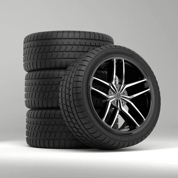 Высокое качество рендеринга колеса на литых автомобильных дисках, на равномерном фоне Лицензионные Стоковые Изображения