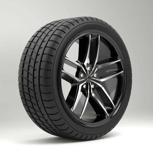 Высокое качество рендеринга колеса на литых автомобильных дисках, на равномерном фоне — стоковое фото
