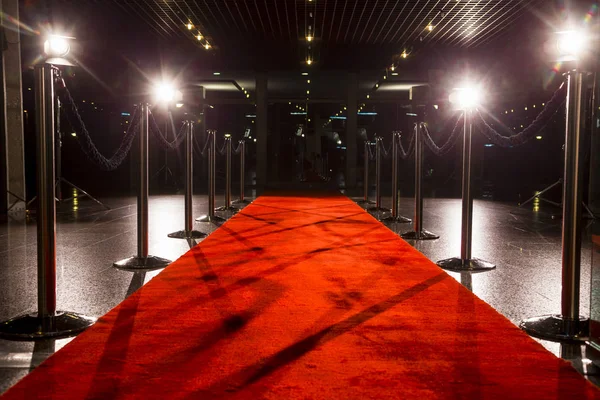Langer Roter Teppich Zwischen Seilbarrieren Eingang — Stockfoto