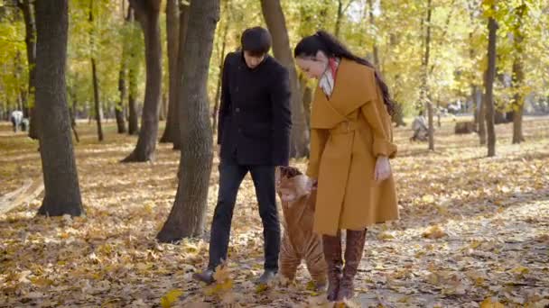 jeune famille passe son temps libre dans les bois .