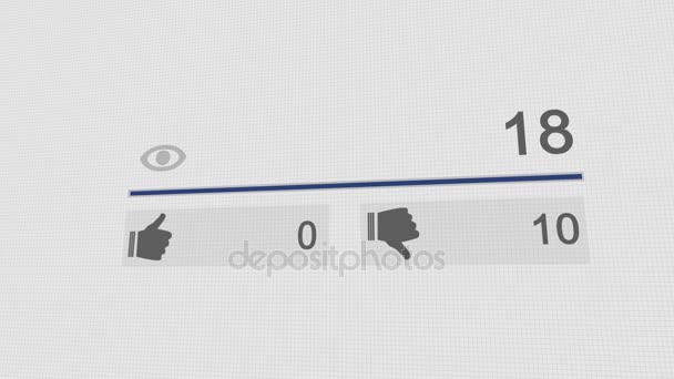 Rozhraní panelu video hosting stránky. Špatné, ne populární video. Několik zobrazení, nelíbí, líbí více než. Palec dolů — Stock video