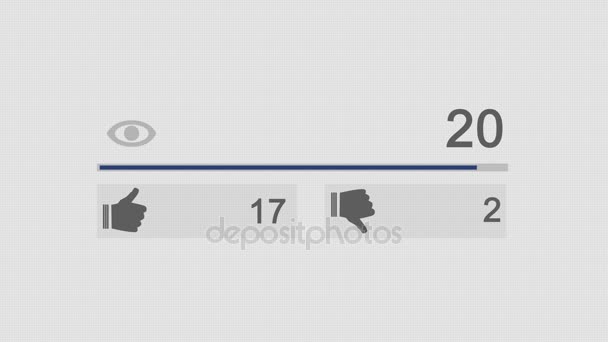 Schnittstelle Panel Video-Hosting-Website. die Anzahl der Ansichten, die gefällt oder nicht gefällt. Anzahl der Ansichten von null auf eine Million — Stockvideo