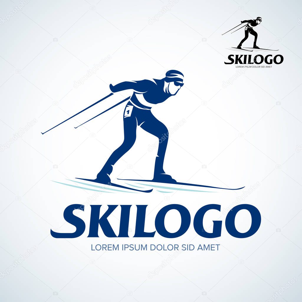 Skier logo, illustration, vector