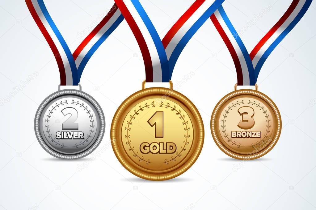 Gold silver and bronze medals  