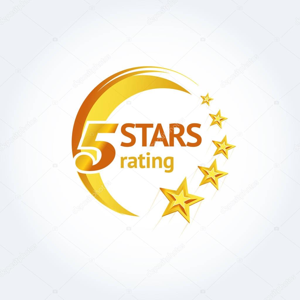 Golden Five stars round logo template. Isolated Vector illustration