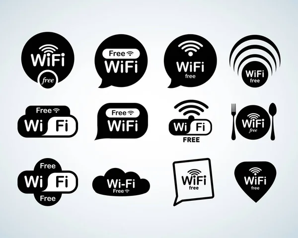 Free wifi logo set. Free wifi signs set. Wifi symbols. Wireless Network icons. Wifi zone. — Stock Vector