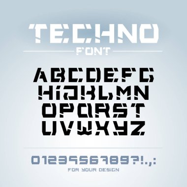 Teknoloji yazı tipi. Geometrik, spor, fütüristik, gelecek techno alfabesi. 