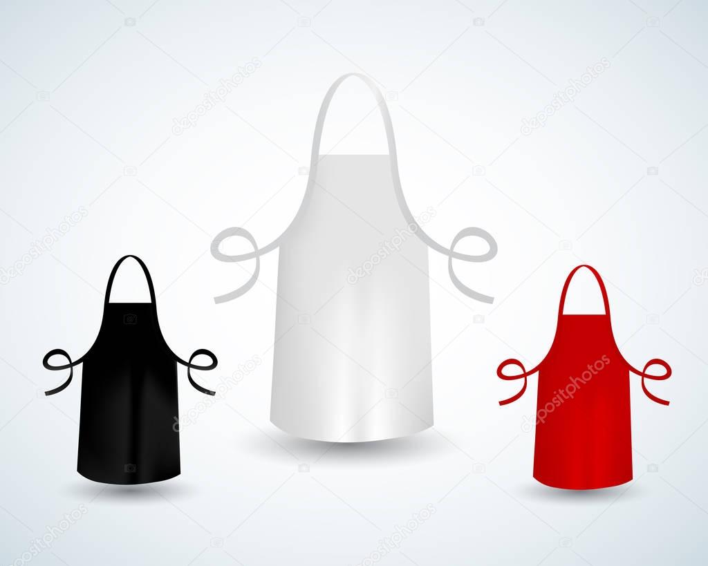 White, black and red blank kitchen cotton apron isolated vector illustration. 