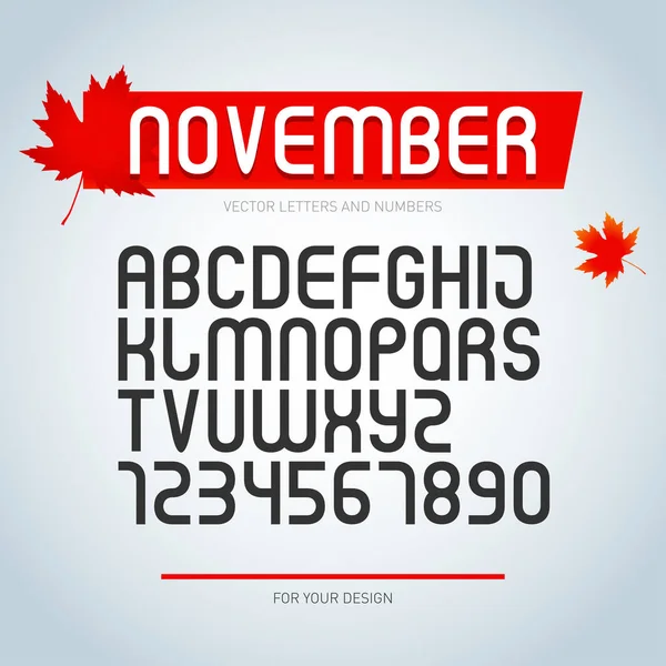 November Font Set Stylized Alphabet Letters Numbers Vector Regular Font — Stock Vector