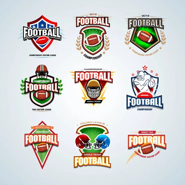 Conjunto Plantillas Logotipo Fútbol Americano Insignias Crestas Camiseta Etiqueta Emblema — Vector de stock