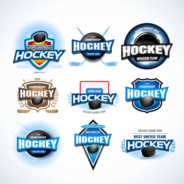 Set Modelli Logotipi Squadre Sportive Hockey Modello Logo Squadra Hockey — Vettoriale Stock