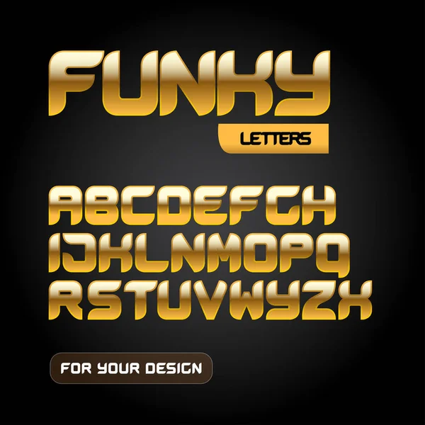 Lettres Funky Isolé Sur Fond Noir Fonte Dorée Moderne Lettres — Image vectorielle