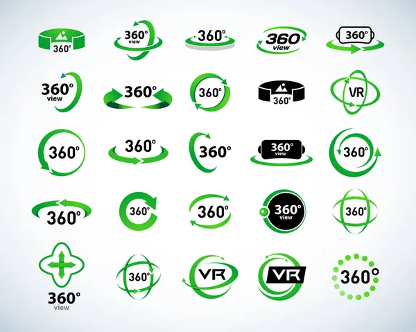 360 Degrees View Vector Icons Set Virtual Reality Icons Isolated — Stock Vector