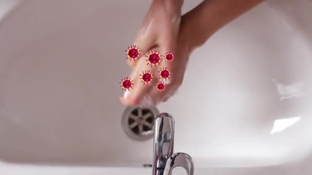 Coronavirus πανδημία πρόληψη πλένουν τα χέρια με ζεστό νερό σαπούνι — Αρχείο Βίντεο