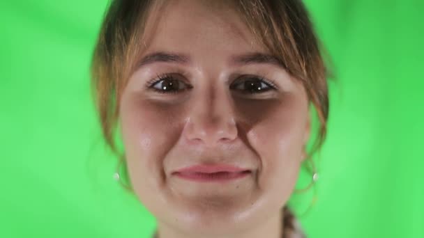 Jaro, holčička s beruškou na nose na bílém pozadí — Stock video