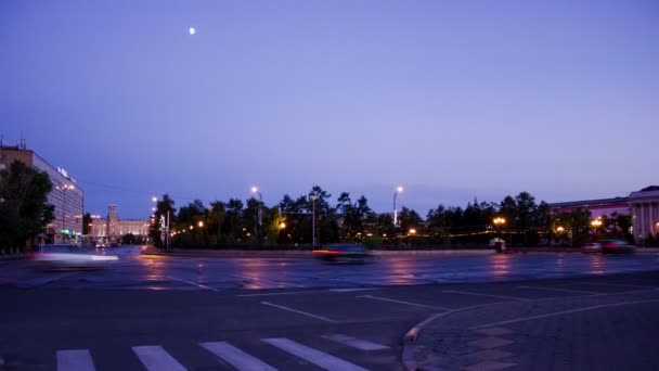 Ciudad nocturna, timelapse, plaza Kirov, Irkutsk, Rusia — Vídeos de Stock