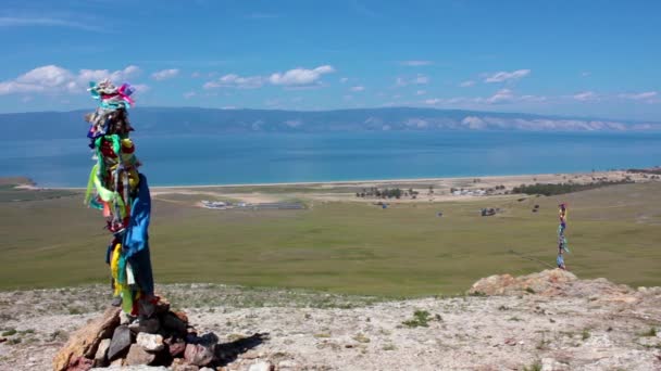 Schöne Aussicht auf den Baikal, Landschaft, Insel Olchon, Baikal, Sibirien, Russland — Stockvideo