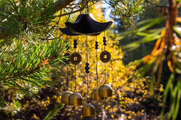 Closeup carillons éoliens dans le jardin d'automne. Bonheur, succès, pouvoir, richesse Images De Stock Libres De Droits