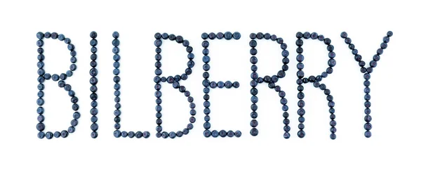 Bilberry yazı tipi. Beyaz arka plan üzerinde bilberries. Yaban mersini meyve harfler